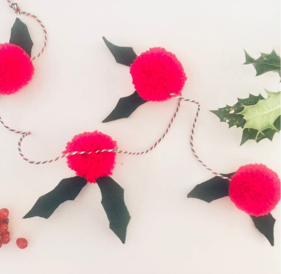 Christmas Craft Create a Pom Pom Holly Garland VisitDartmoor